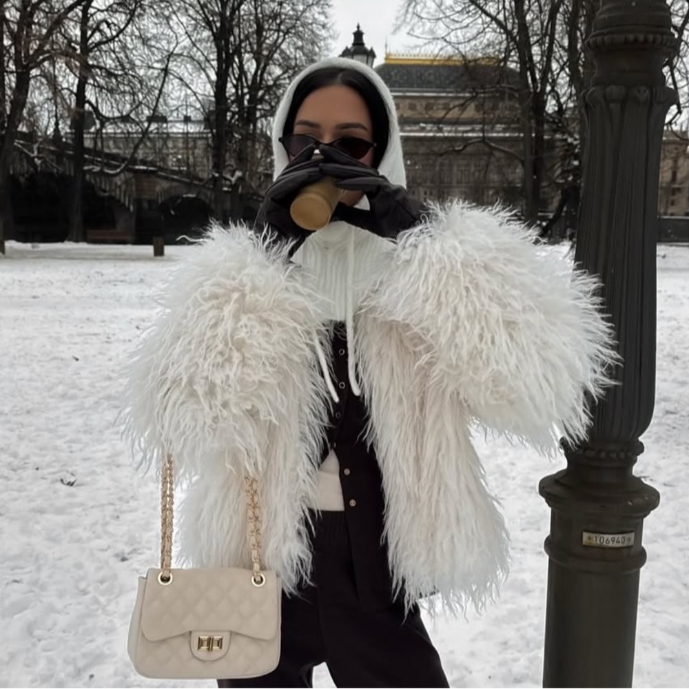 Chic White Faux Fur fluffy Jacket shaggy women blazer jacket